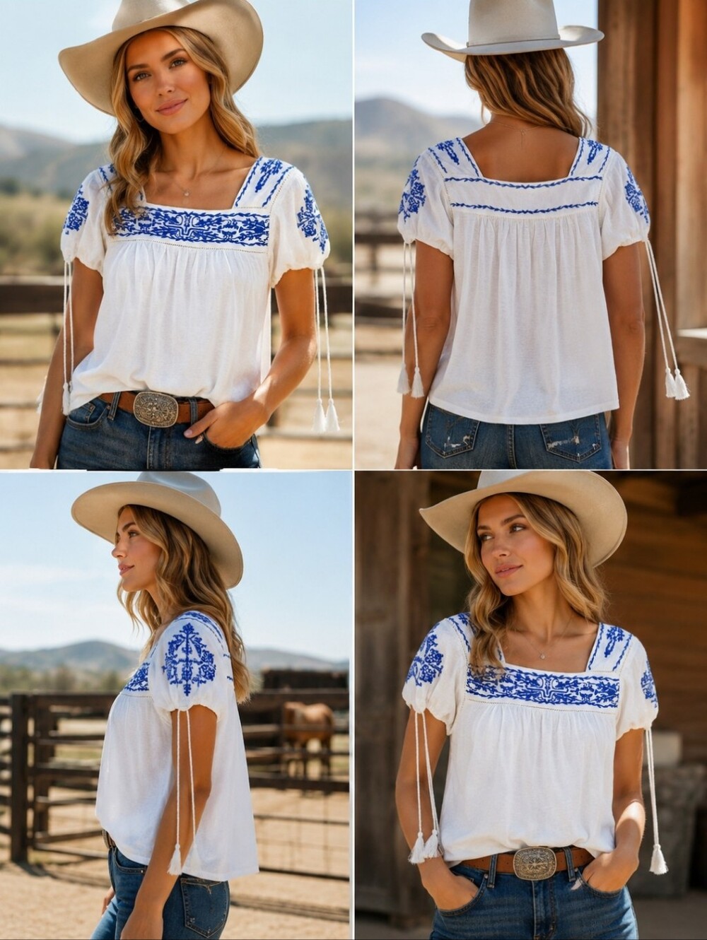 Kimes Ranch Willow Top Small White Blue Embroidered Boho Western Blouse NWT
